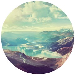 Landscape Mountains Lake River Wooden Puzzle Round