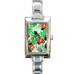 Tropical Leaf Flower Digital Rectangle Italian Charm Watch