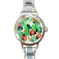 Tropical Leaf Flower Digital Round Italian Charm Watch