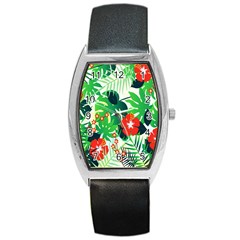 Tropical Leaf Flower Digital Barrel Style Metal Watch