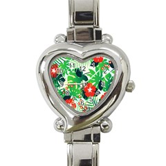 Tropical Leaf Flower Digital Heart Italian Charm Watch