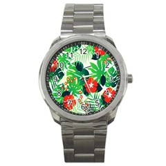 Tropical Leaf Flower Digital Sport Metal Watch