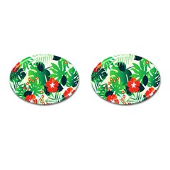 Tropical Leaf Flower Digital Cufflinks (Oval)