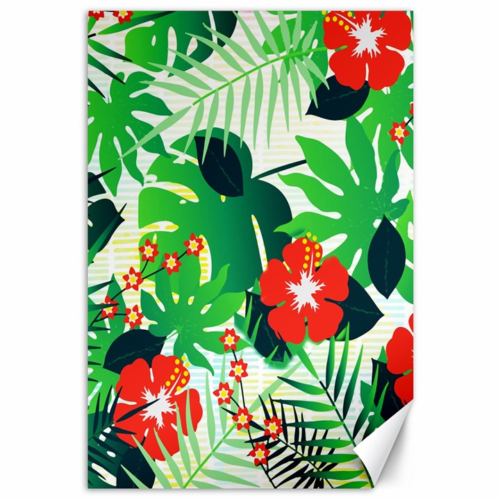 Tropical Leaf Flower Digital Canvas 12  x 18 