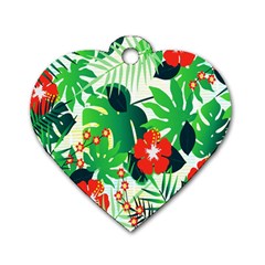 Tropical Leaf Flower Digital Dog Tag Heart (One Side)