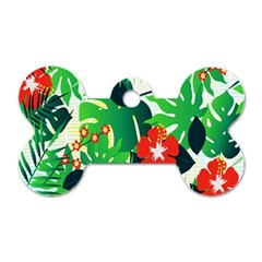 Tropical Leaf Flower Digital Dog Tag Bone (Two Sides)