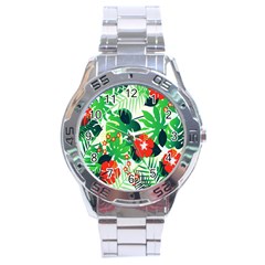 Tropical Leaf Flower Digital Stainless Steel Analogue Watch