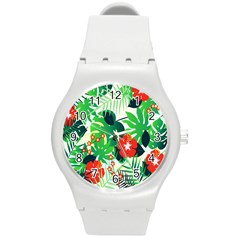 Tropical Leaf Flower Digital Round Plastic Sport Watch (M)