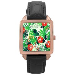 Tropical Leaf Flower Digital Rose Gold Leather Watch 