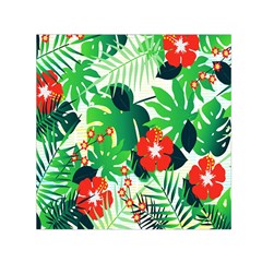 Tropical Leaf Flower Digital Small Satin Scarf (Square)