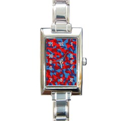 Red And Blue Camouflage Pattern Rectangle Italian Charm Watch by SpinnyChairDesigns