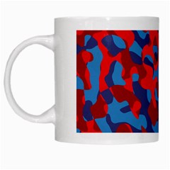 Red And Blue Camouflage Pattern White Mugs by SpinnyChairDesigns