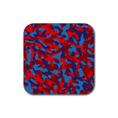 Red And Blue Camouflage Pattern Rubber Coaster (square)  by SpinnyChairDesigns