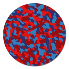 Red And Blue Camouflage Pattern Magnet 5  (round) by SpinnyChairDesigns