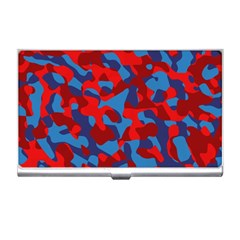 Red And Blue Camouflage Pattern Business Card Holder by SpinnyChairDesigns