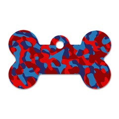 Red And Blue Camouflage Pattern Dog Tag Bone (two Sides) by SpinnyChairDesigns