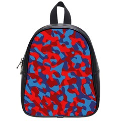 Red And Blue Camouflage Pattern School Bag (small) by SpinnyChairDesigns