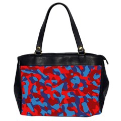 Red And Blue Camouflage Pattern Oversize Office Handbag (2 Sides) by SpinnyChairDesigns