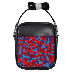 Red And Blue Camouflage Pattern Girls Sling Bag by SpinnyChairDesigns