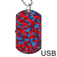 Red And Blue Camouflage Pattern Dog Tag Usb Flash (one Side) by SpinnyChairDesigns