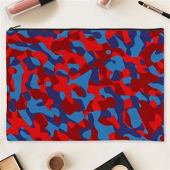 Red And Blue Camouflage Pattern Cosmetic Bag (xxxl) by SpinnyChairDesigns