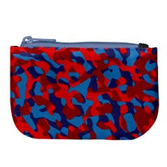 Red And Blue Camouflage Pattern Large Coin Purse by SpinnyChairDesigns