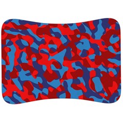 Red And Blue Camouflage Pattern Velour Seat Head Rest Cushion by SpinnyChairDesigns