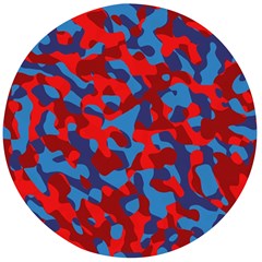 Red And Blue Camouflage Pattern Wooden Bottle Opener (round) by SpinnyChairDesigns