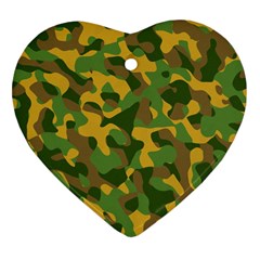 Yellow Green Brown Camouflage Ornament (heart) by SpinnyChairDesigns