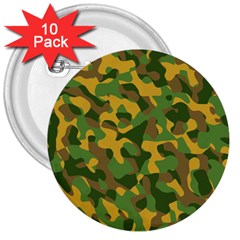 Yellow Green Brown Camouflage 3  Buttons (10 Pack)  by SpinnyChairDesigns