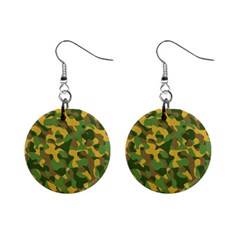 Yellow Green Brown Camouflage Mini Button Earrings by SpinnyChairDesigns