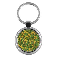 Yellow Green Brown Camouflage Key Chain (round) by SpinnyChairDesigns