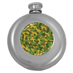 Yellow Green Brown Camouflage Round Hip Flask (5 Oz) by SpinnyChairDesigns