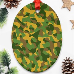 Yellow Green Brown Camouflage Oval Ornament (two Sides)