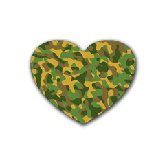 Yellow Green Brown Camouflage Heart Coaster (4 Pack)  by SpinnyChairDesigns