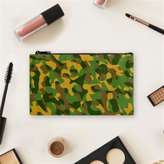 Yellow Green Brown Camouflage Cosmetic Bag (small) by SpinnyChairDesigns