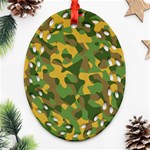 Yellow Green Brown Camouflage Oval Filigree Ornament (Two Sides) Back