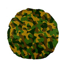 Yellow Green Brown Camouflage Standard 15  Premium Round Cushions by SpinnyChairDesigns