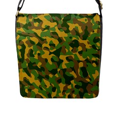 Yellow Green Brown Camouflage Flap Closure Messenger Bag (l) by SpinnyChairDesigns