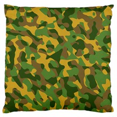 Yellow Green Brown Camouflage Large Flano Cushion Case (two Sides) by SpinnyChairDesigns