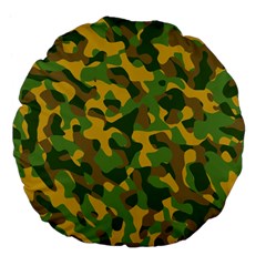 Yellow Green Brown Camouflage Large 18  Premium Flano Round Cushions by SpinnyChairDesigns