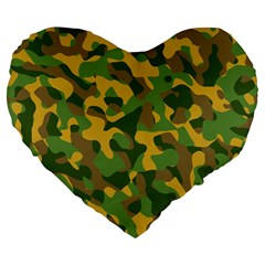 Yellow Green Brown Camouflage Large 19  Premium Flano Heart Shape Cushions by SpinnyChairDesigns