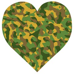 Yellow Green Brown Camouflage Wooden Puzzle Heart by SpinnyChairDesigns