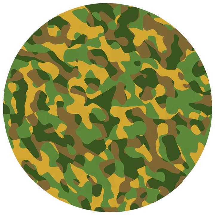 Yellow Green Brown Camouflage Wooden Puzzle Round