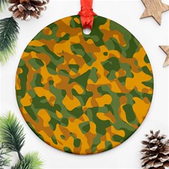 Green And Orange Camouflage Pattern Ornament (round) by SpinnyChairDesigns