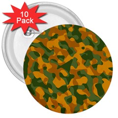 Green And Orange Camouflage Pattern 3  Buttons (10 Pack)  by SpinnyChairDesigns