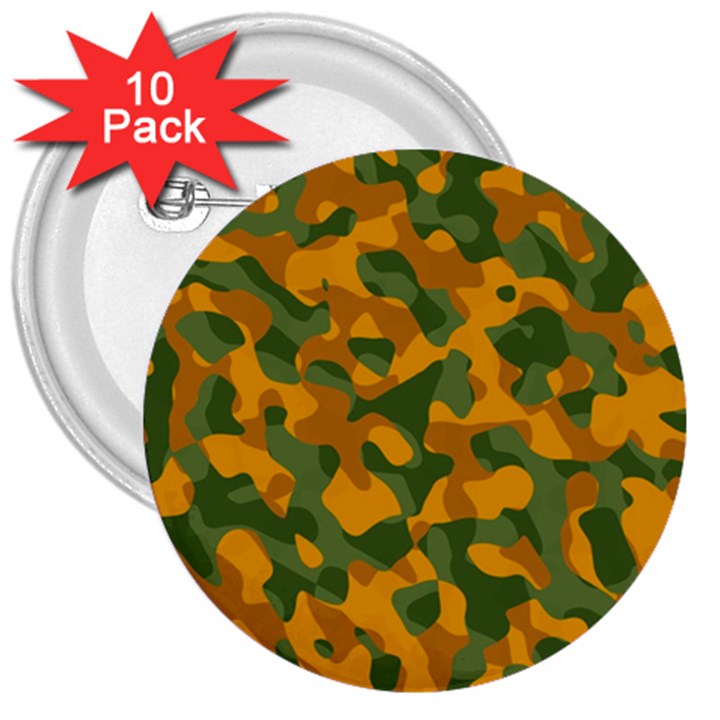 Green and Orange Camouflage Pattern 3  Buttons (10 pack) 