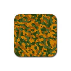 Green And Orange Camouflage Pattern Rubber Coaster (square)  by SpinnyChairDesigns