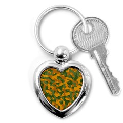 Green And Orange Camouflage Pattern Key Chain (heart) by SpinnyChairDesigns