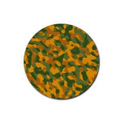 Green And Orange Camouflage Pattern Rubber Coaster (round)  by SpinnyChairDesigns